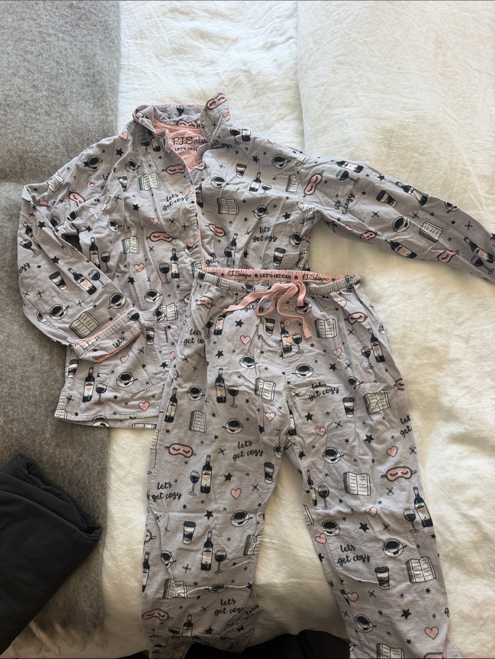 P.J. Salvage Grey and Pink Kids Pajama Set with Cozy Print